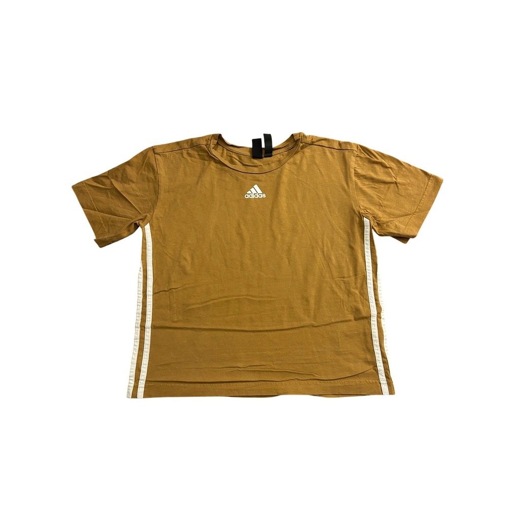Adidas T-Shirt Womens XS Mustard Yellow Excellent 3-Stripe Short Sleeve Top